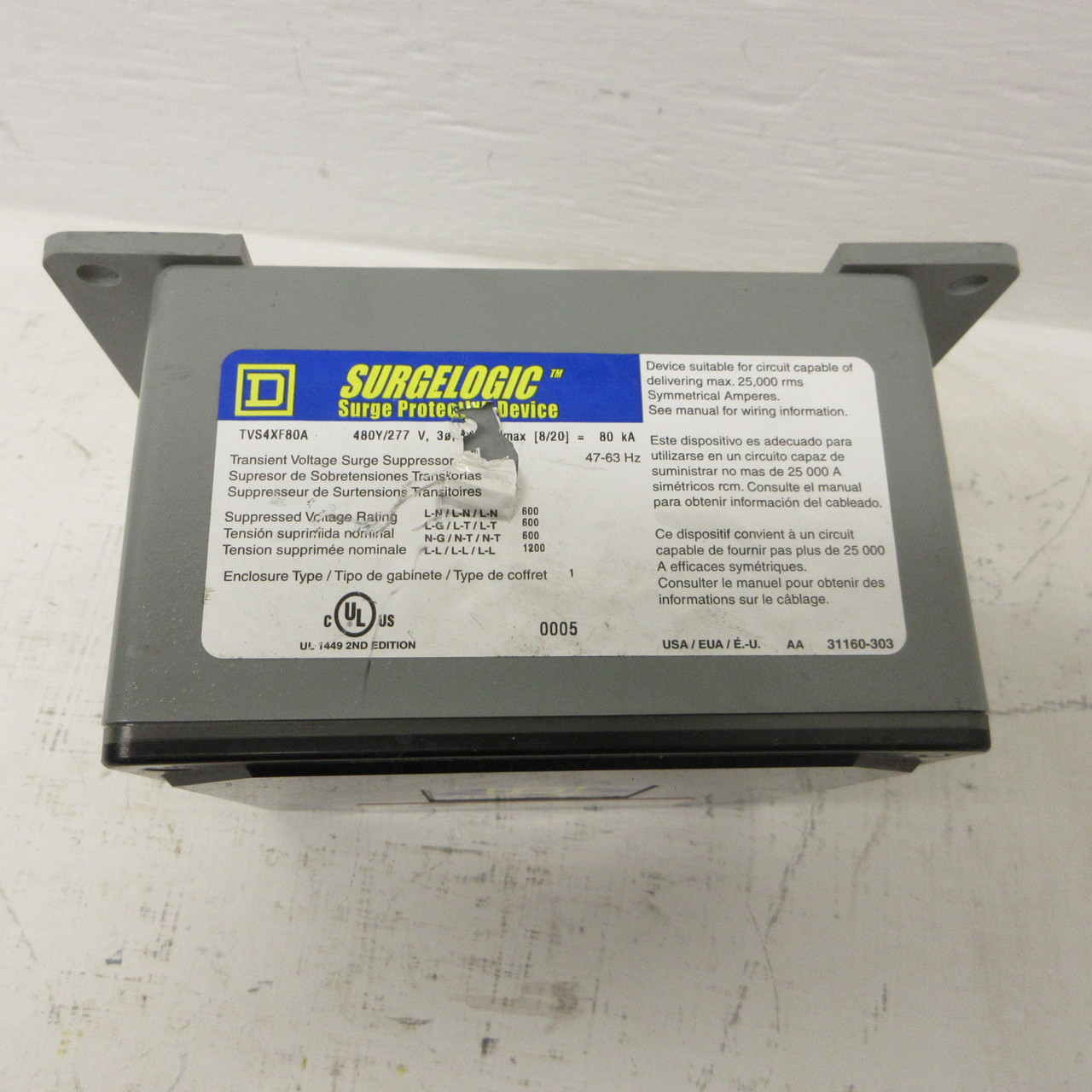 Square D SurgeLogic TVS4XF80A Voltage Surge Protective 480Y/277V 3PH 4W 80kA (AH1610-1)