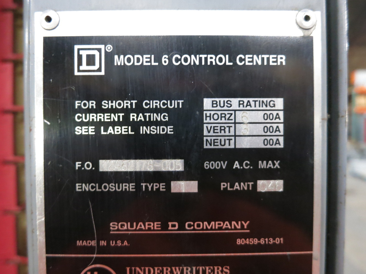 Square D Model 6 600/300 Amp MCC Motor Control Center 4x Section 600A 300A ML (DW8581-1)