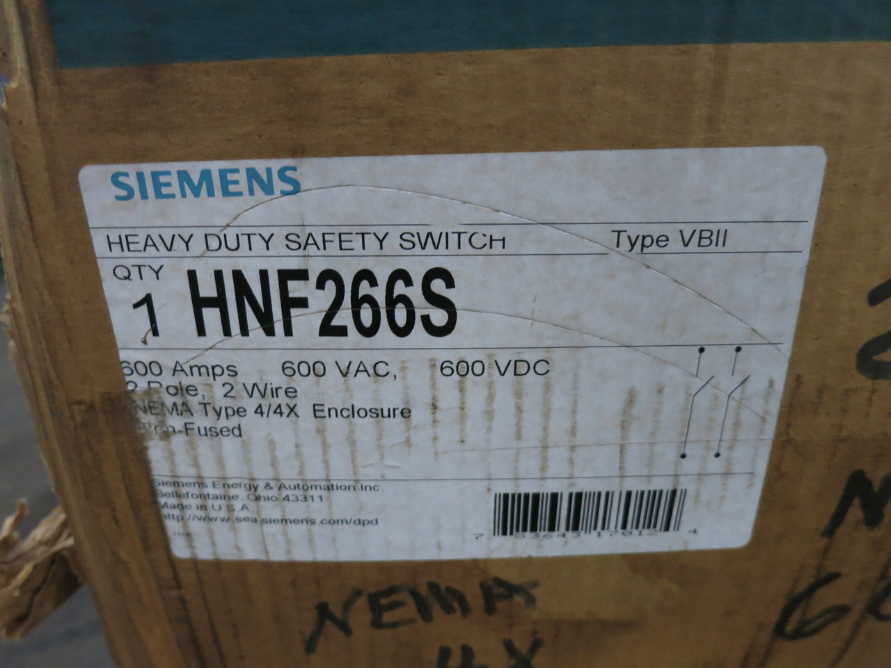 NEW Siemens HNF266S 600A 600V Non-Fusible Safety Switch Disconnect 600 Amp 4X (DW8579-1)
