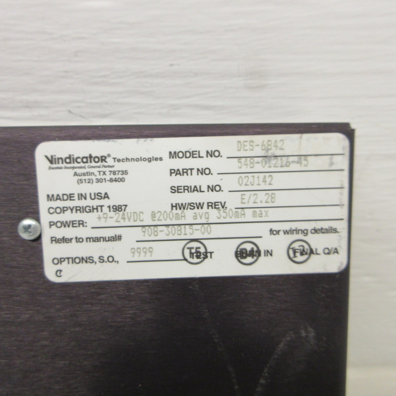 Vindicator DES-6842 DES-NET 548-01216-45 Rev E Encryption Processor Burglar Alarm (AH1622-3)