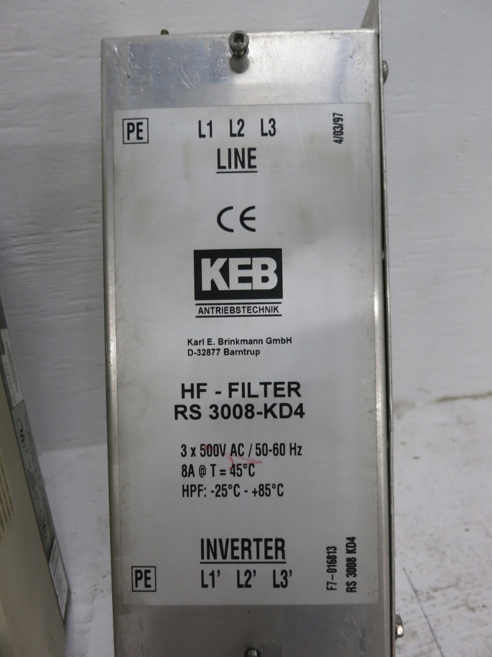 Carotron V4C34005-04T 5 HP Vista IV AC VS Drive 440/480V 3PH VFD KEB HF-Filter (DW8590-1)