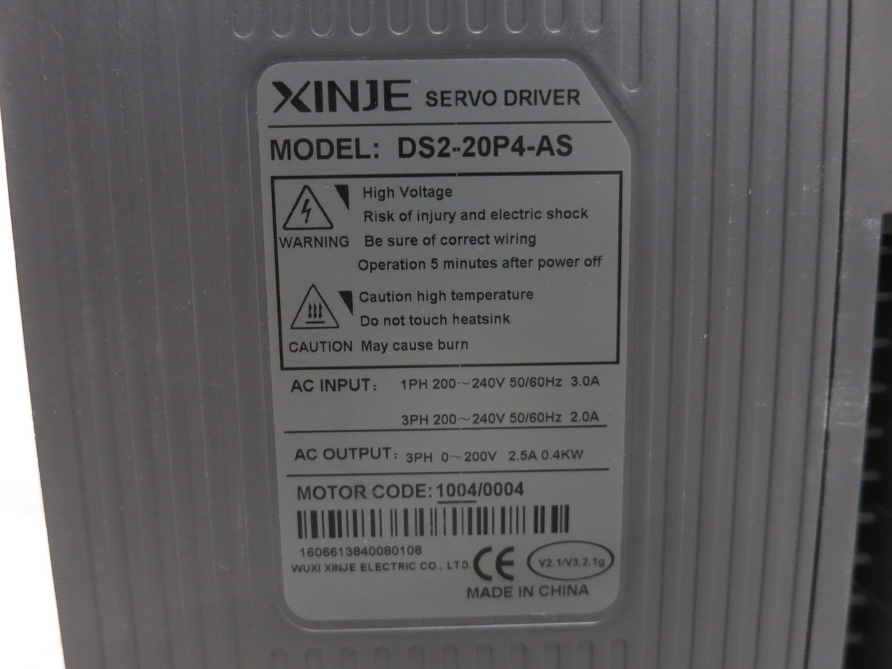 XINJE DS2-20P4-AS Servo Driver 1PH in 3PH out 200-240V Servo Amplifier Control (DW8597-2)