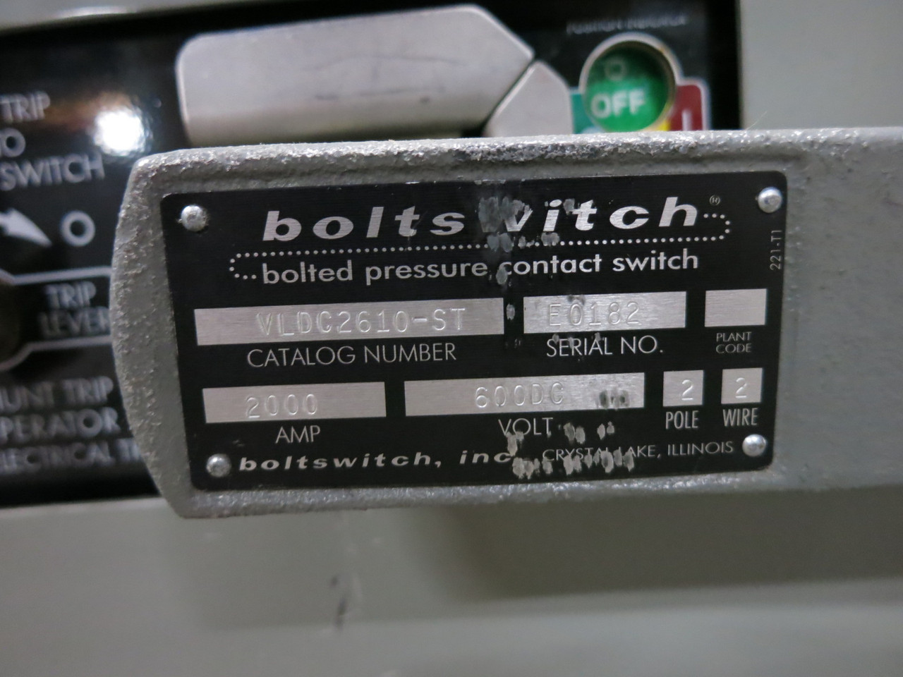 Boltswitch VLDC2610-ST 2000A 600V DC 2P Contact Switch Disconnect 2000 Amp VLDC (DW8606-1)