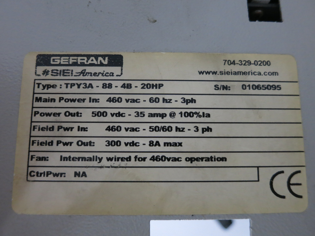 Amicon TPY3A-88-4B-20HP DC Drive Control 20 HP 460V in 500 VDC out Typact SIEI (DW8622-1)