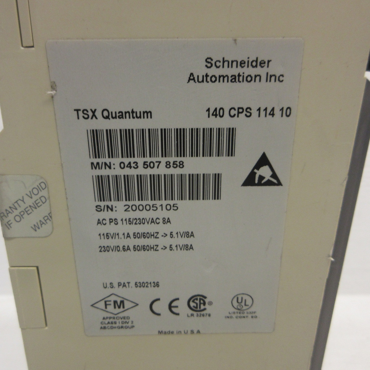 Schneider 140CPS11410 TSX Quantum Power Supply PLC Module 115/230 140-CPS-114-10 (AH1652-1)