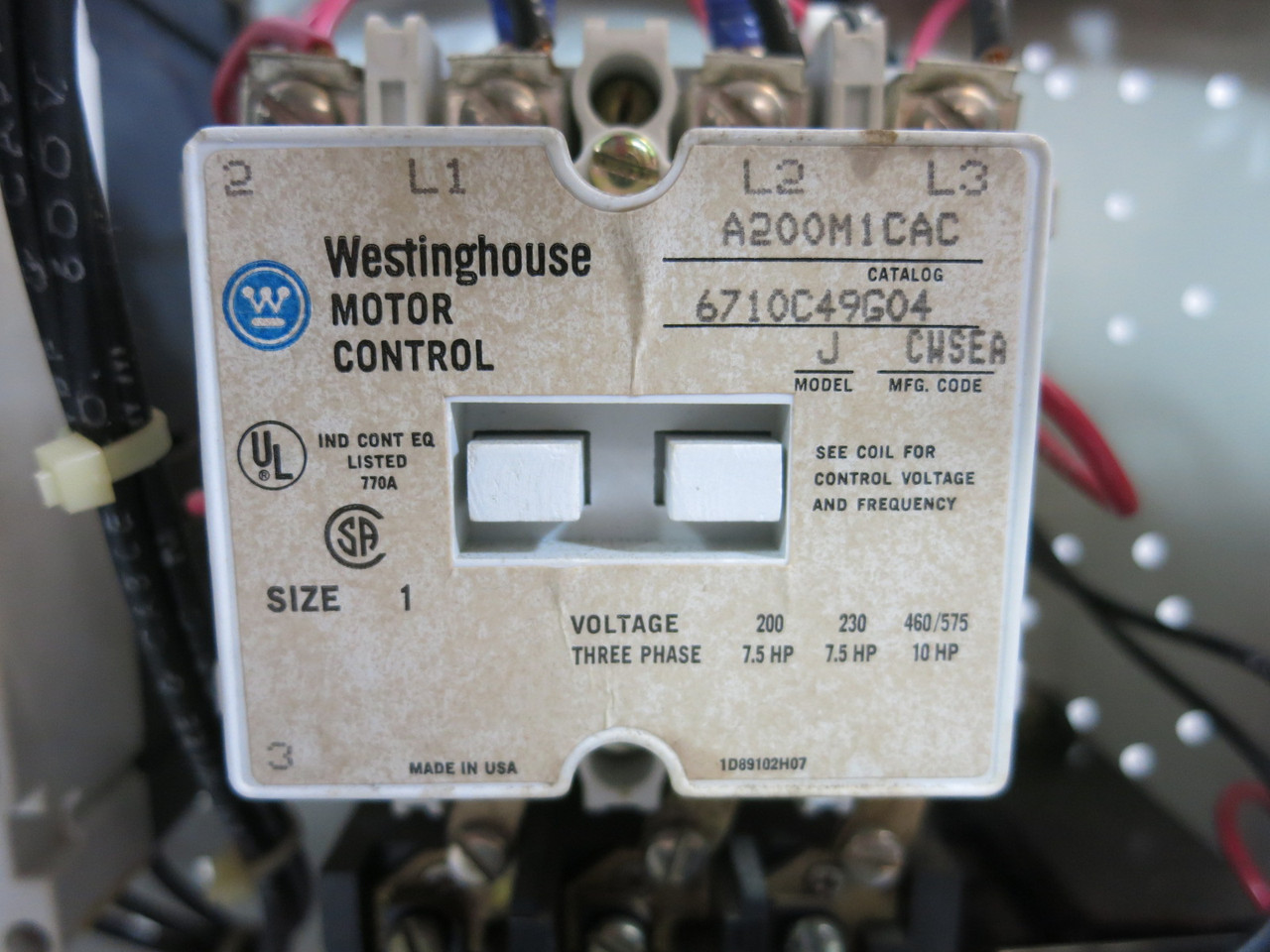 Cutler Hammer Westinghouse 2100 Size 1 Starter 15 Amp Breaker 12" MCC Bucket 30A (BJ1171-1)