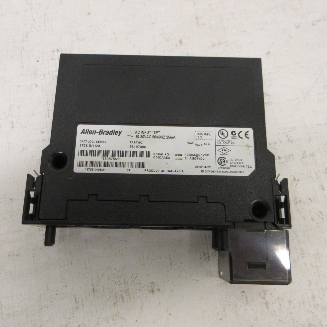 Allen Bradley 1756-IN16/A F/W 3.2 ControlLogix AC Input 16pt Module P/N 96197080 (AH1673-1)