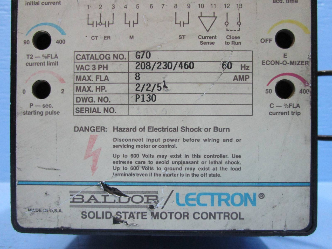 Baldor/Lectron G70 2HP/5HP Solid State Motor Control G-70 2 HP 460V 5 HP (EBI0459-1)