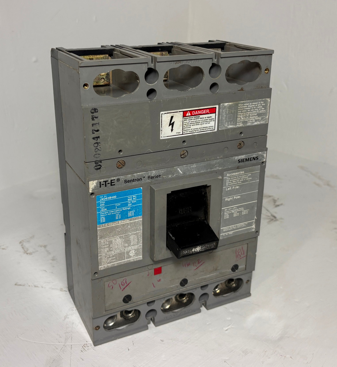 Siemens JXD63B400 400A Sentron Circuit Breaker 400 Amp Trip JXD6 3P 600V ITE (EM6010-1)