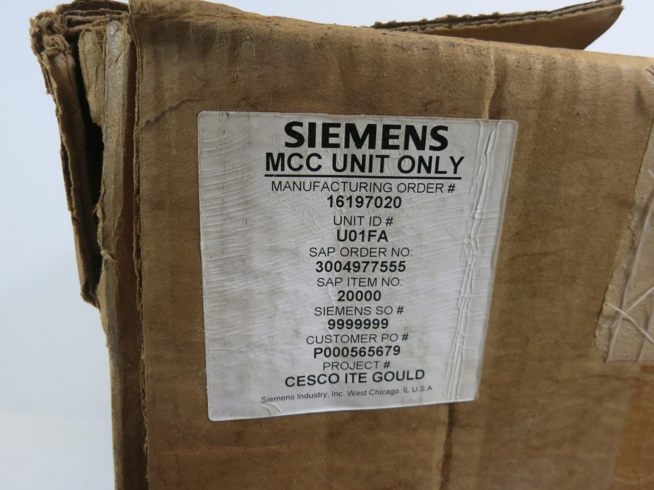 NIB Siemens Gould 5600 100A 18" Fusible Feeder MCC Bucket 100 Amp ITE Fuse Type (BJ1181-1)
