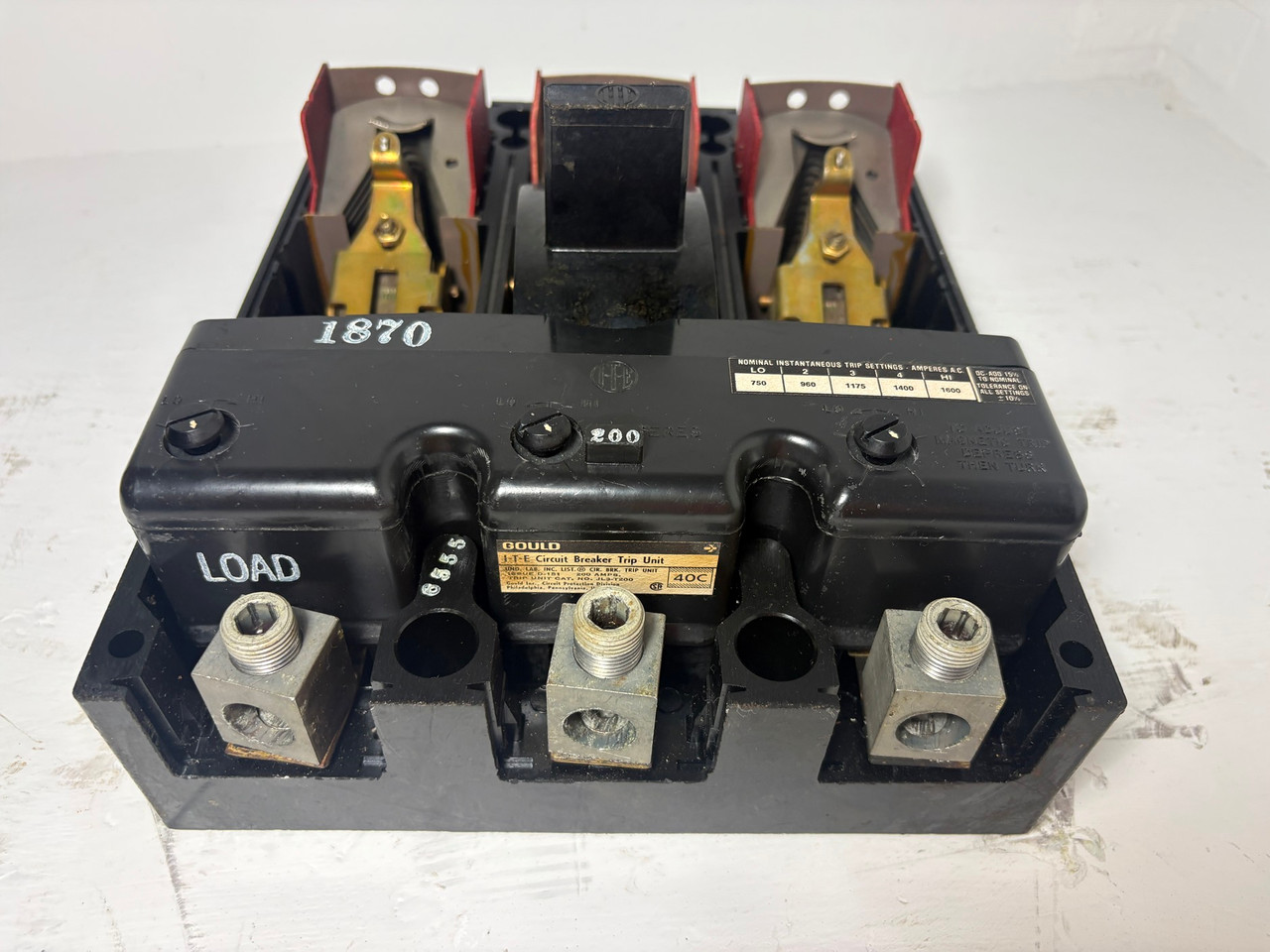 Gould I-T-E JL3F400 400A Circuit Breaker w 200 Amp Trip JL3-F400 600V 3P JL3T200 (EM6012-1)
