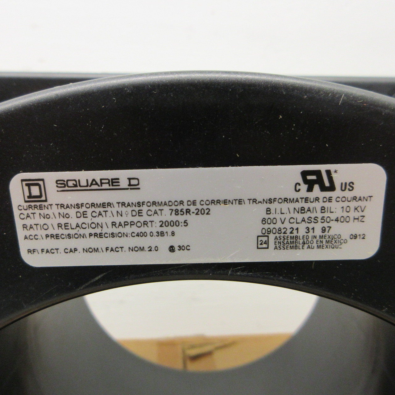 NEW Square D 785R-202 2000:5 Ratio 600V Current Transformer CT BIL: 10KV NIB (AH1709-2)
