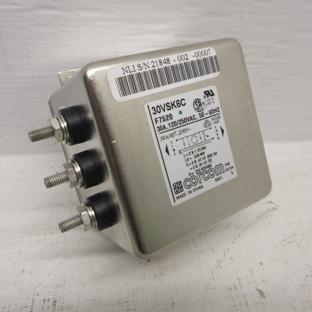 NEW TE Connectivity Corcom 30VSK6C Power Line Filter 50/60Hz 30A 120/250VAC NNB (AH1711-4)