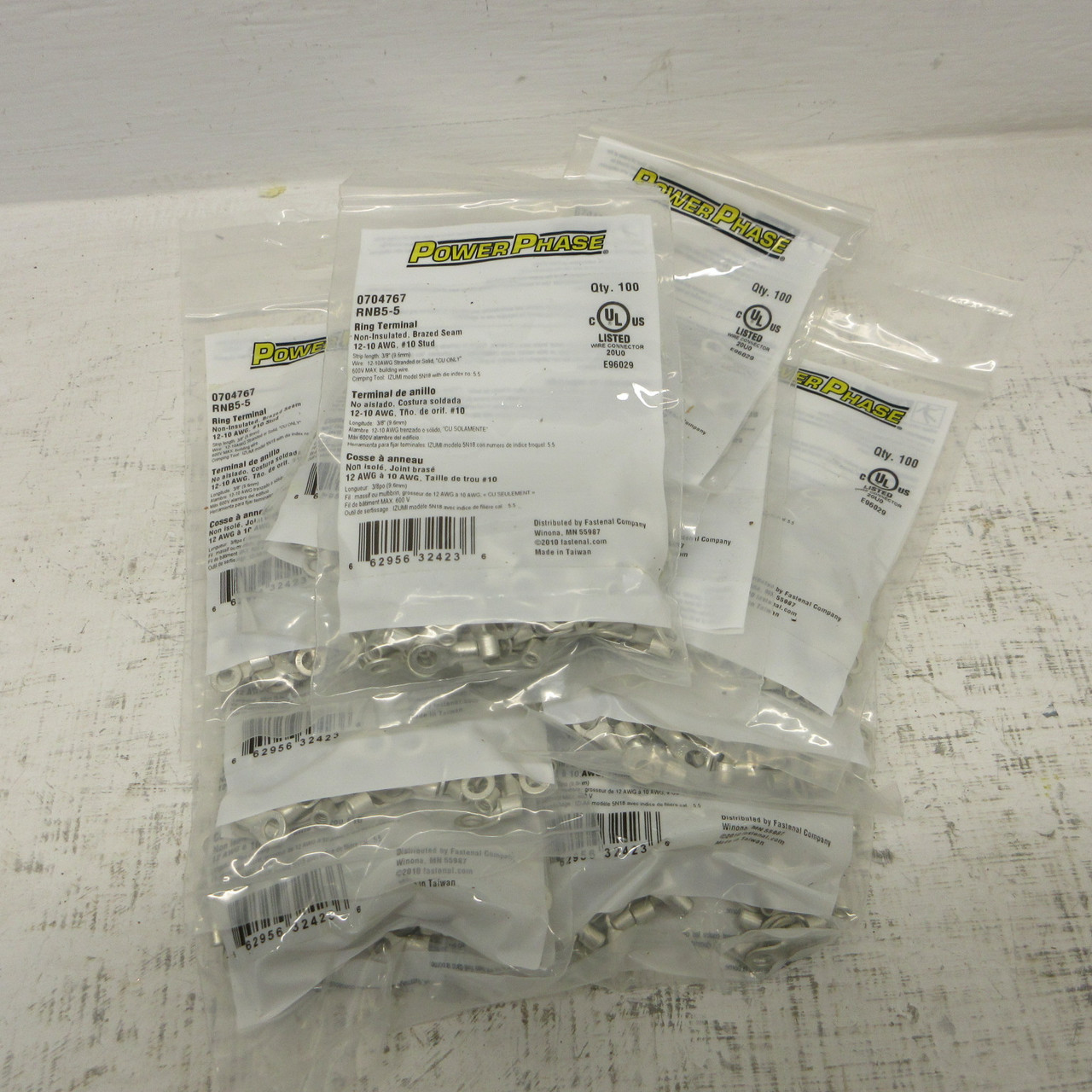 (Qty. 1000) PowerPhase RNB5-5 12-10 AWG, #10 Stud Ring Terminal Non-Insulated (AH1712-12)
