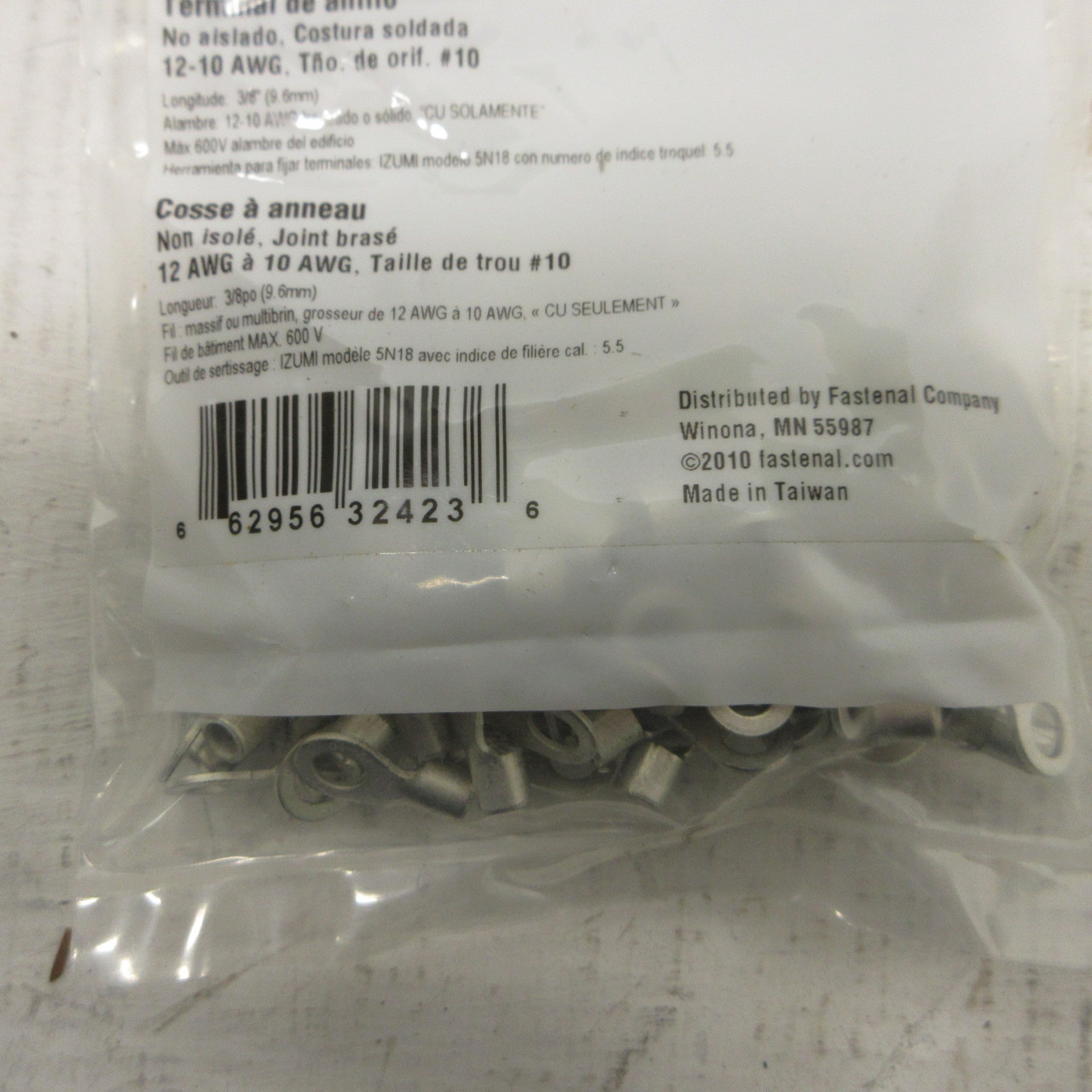(Qty. 1000) PowerPhase RNB5-5 12-10 AWG, #10 Stud Ring Terminal Non-Insulated (AH1712-12)