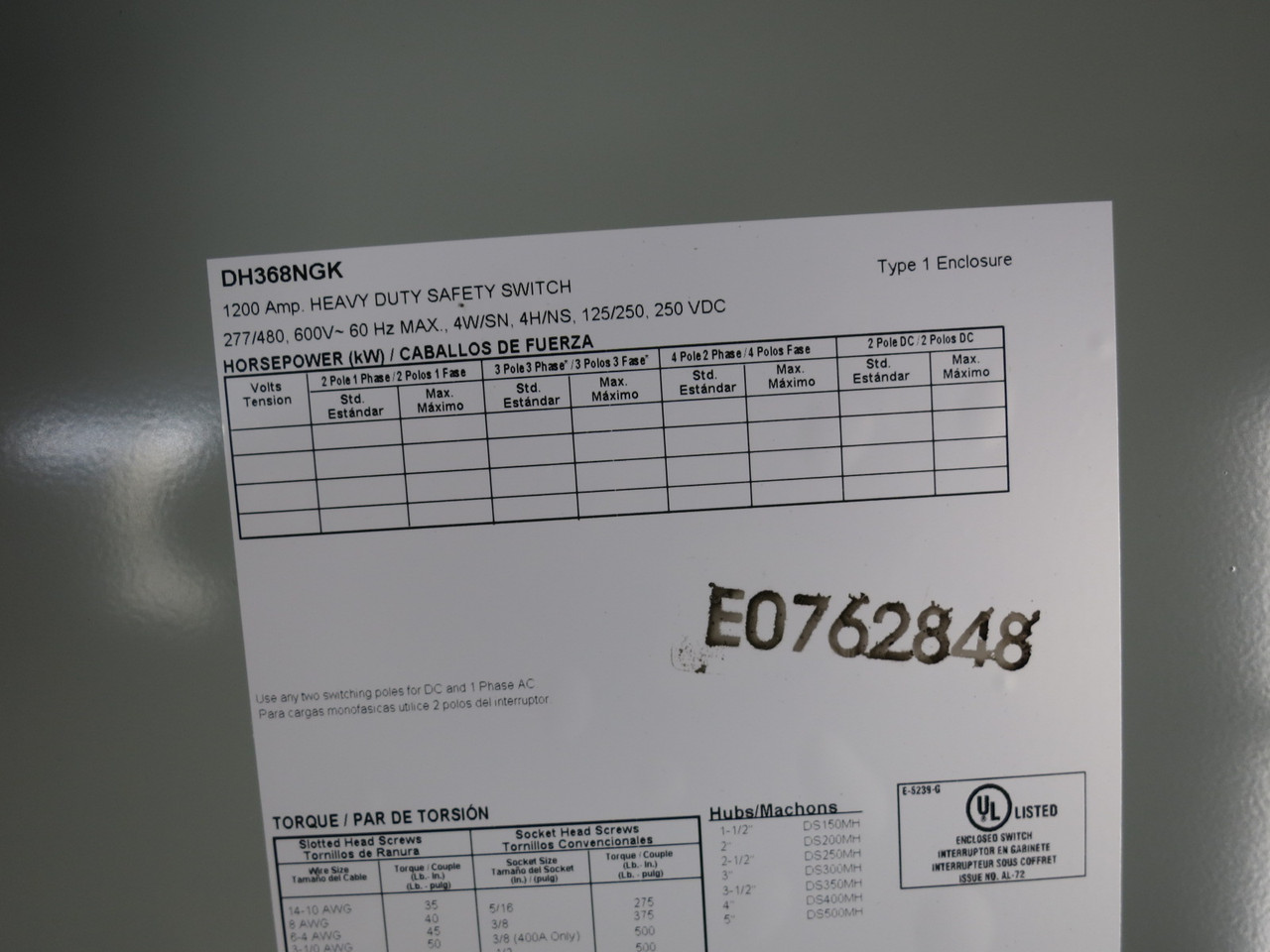 NEW Eaton DH368NGK 1200A 600V Fusible Safety Switch Disconnect 1200 Amp DH368FGK (DW8703-1)