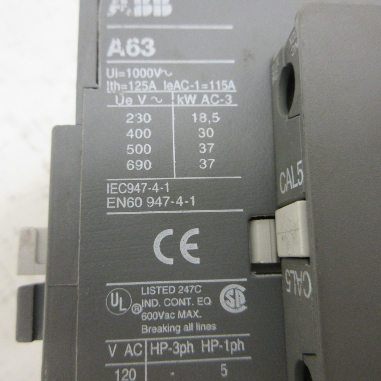 ABB A63-30 Motor Starter TA75 Overload Relay 120V Coil 60 HP @ 480/600V A63 (AH1743-2)