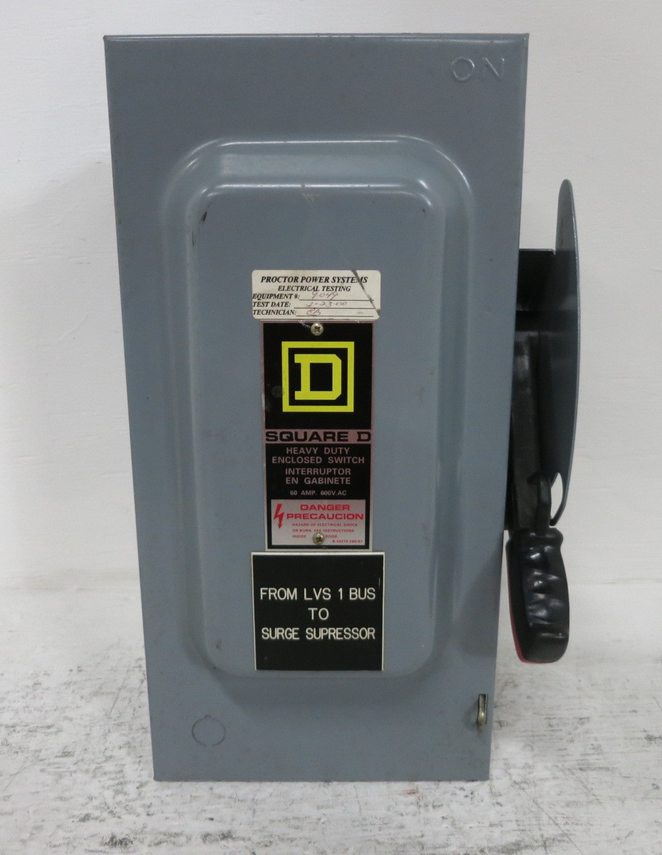 Square D H362N 60A 600V Fusible Safety Switch Disconnect 60 Amp H362-N Ser F1 (DW8713-1)