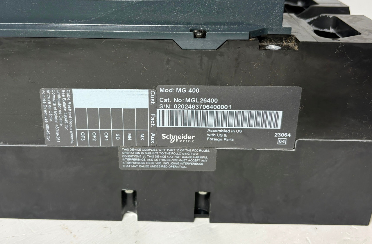 NEW Square D MGL26400 MG 400 Amp 2 Pole PowerPact Circuit Breaker MG400 400A NIB (EM6016-1)