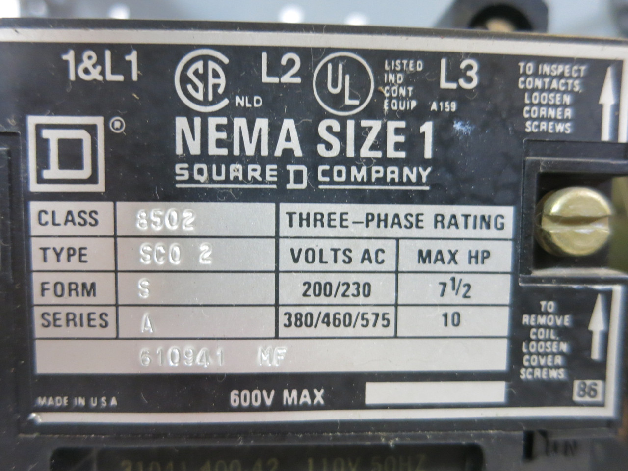 Square D Model 4 Size 1 Contactor 30 Amp Fusible Motor Control Bucket 18" MCC (BJ1198-1)