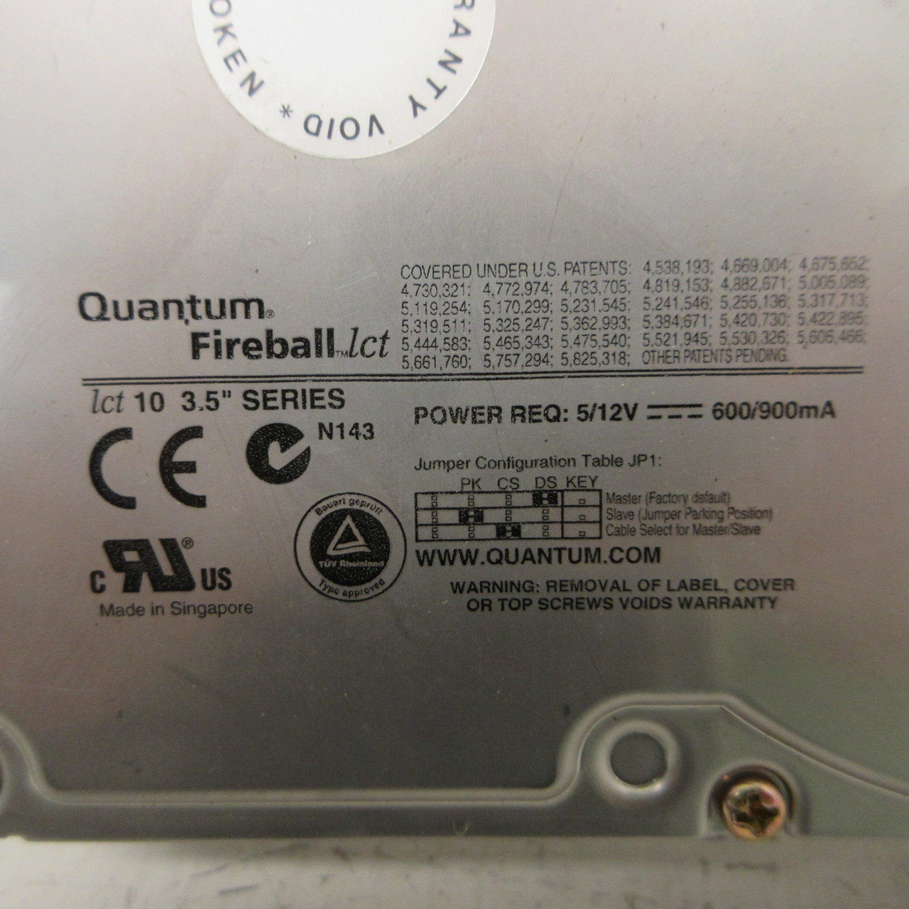 Quantum Fireball lct 10 3.5" Series 5.1AT LB05A011 Rev 01-A Hard Drive 5/12V 01A (AH1767-2)
