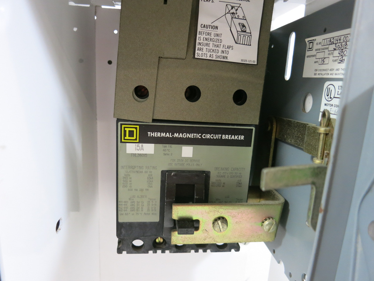 Square D Model 4 Dual 15A Breaker Feeder 18" MCC Bucket 15 Amp Mod 4 FHL SD (BJ1199-1)