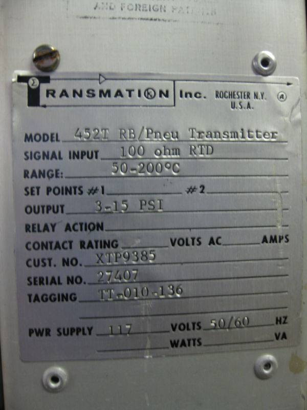 Transmation 452T RB Transmitter Moore E/P transducer 77-16 Flow Control (EBI4863-14)