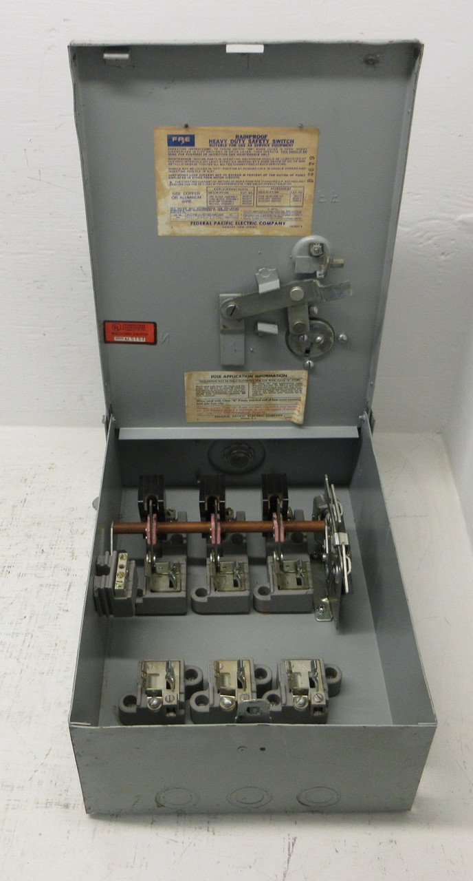 FPE RH1336SNR 30A 600VAC 4W Heavy Duty Fusible Disconnect Switch 30 Amp 600V 3R (AH1776-1)