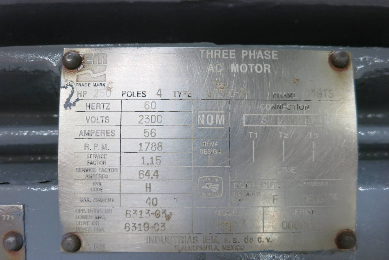 REBUILT IEM 250 HP AC Motor 2300V 1788 RPM 449TS HTEFC-XP Explosion Proof (PM3027-R1-3)