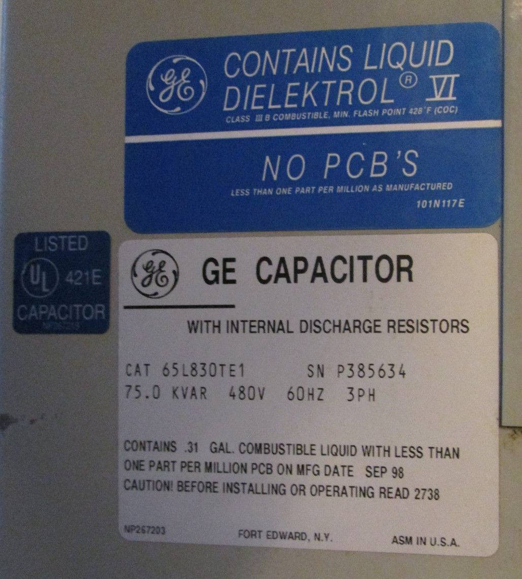 GE 65L819TK1 35 kVAR 480V Dielektrol VI 60Hz 3PH Capacitor w Discharge Resistors (EBI1702-2)