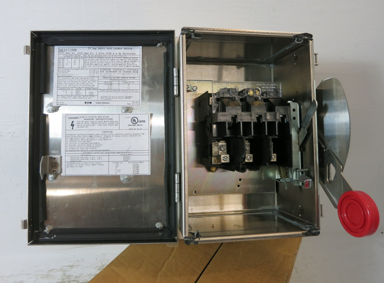 NEW Eaton DH361UWK 30A 600V Non-Fusible Disconnect Switch 30 Amp 4, 4X Stainless (DW8875-2)