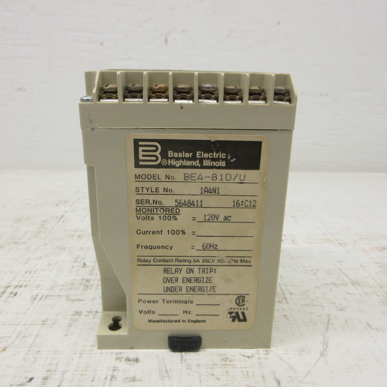Basler Electric BE4-810/U Over Under Voltage Relay Style 1A4N1 120V 5A BE4-81O/U (AH1875-2)