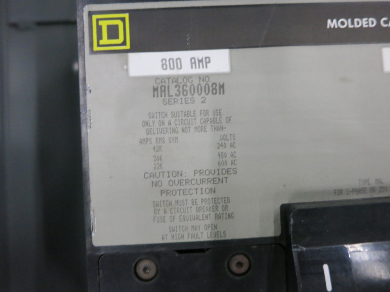 Square D MAE-360008-S 800A Molded Case Switch Enclosure 600V 800 Amp MAL360008M (DW8879-15)