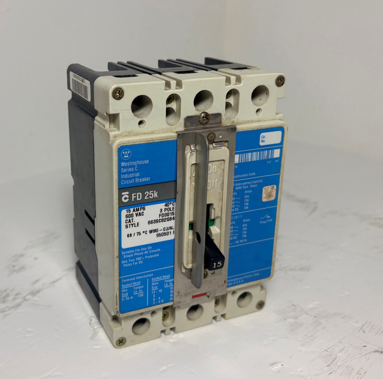 Image of Westinghouse FD3015 15A Series C Circuit Breaker Glossy Blue FD3015L 3P 15 Amp