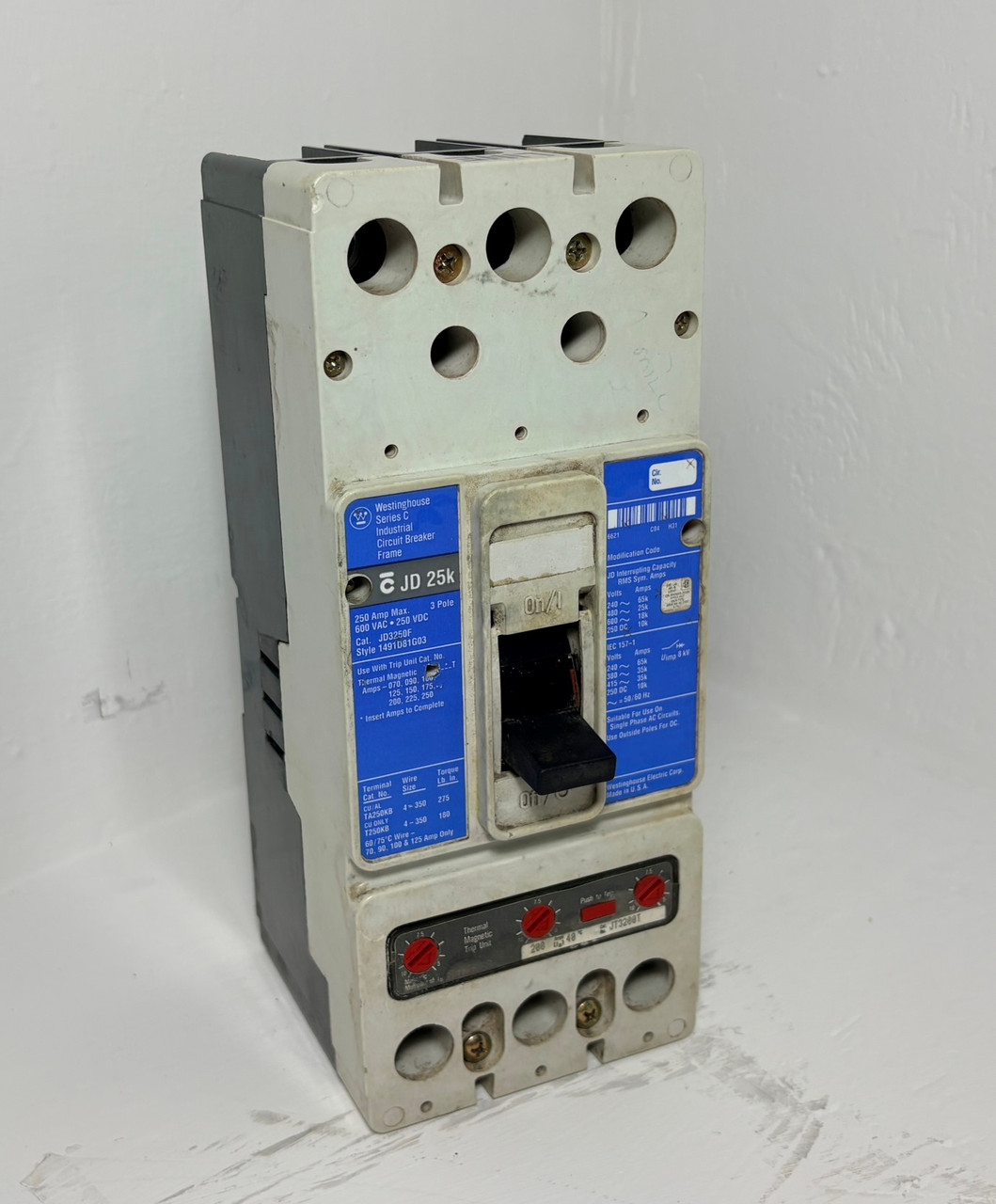 Image of Westinghouse JD3250F 250A Circuit Breaker Glossy Blue w/ 200 Amp Trip 3P JD3200