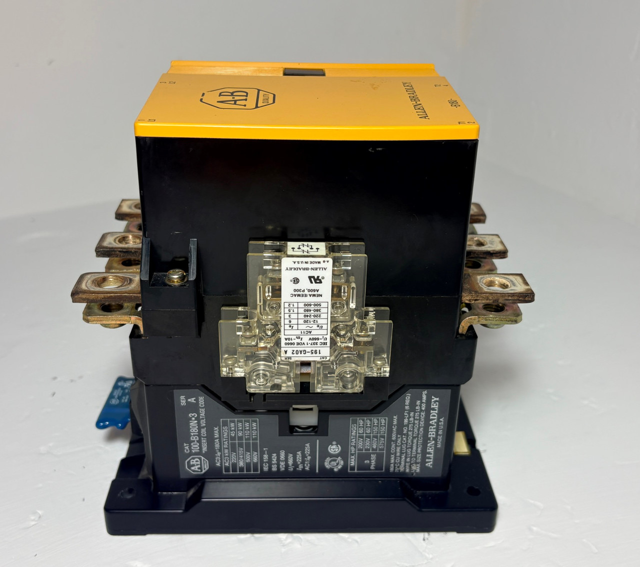 Allen-Bradley 100-B180N*3 180A Motor Contactor B180 600V 110/120V Coil 150 HP AB (EM6035-1)