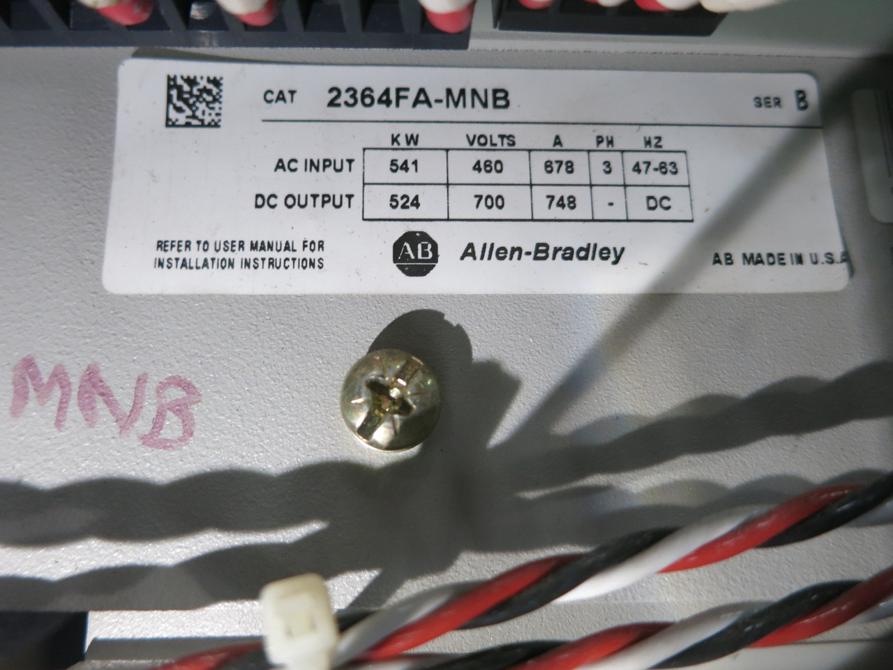Allen Bradley 2364FA-MNB Regenerative DC Bus Supply Unit RGU Drive 524 kW 460 In (DW8945-1)