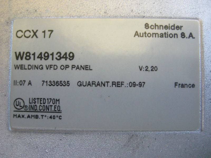 Square D 52046-170-50 C1600 Data Entry Panel W81491349 CCX17 8995 1259 (EBI4011-34)