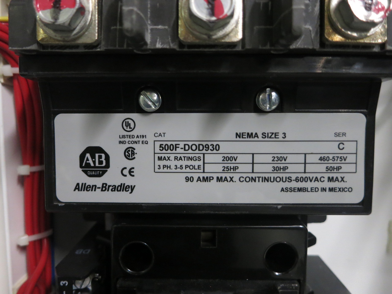 Allen Bradley 2100 100A Fusible Size 3 Contactor 33" MCC Bucket 415V 500F-DOD930 (DW8955-8)