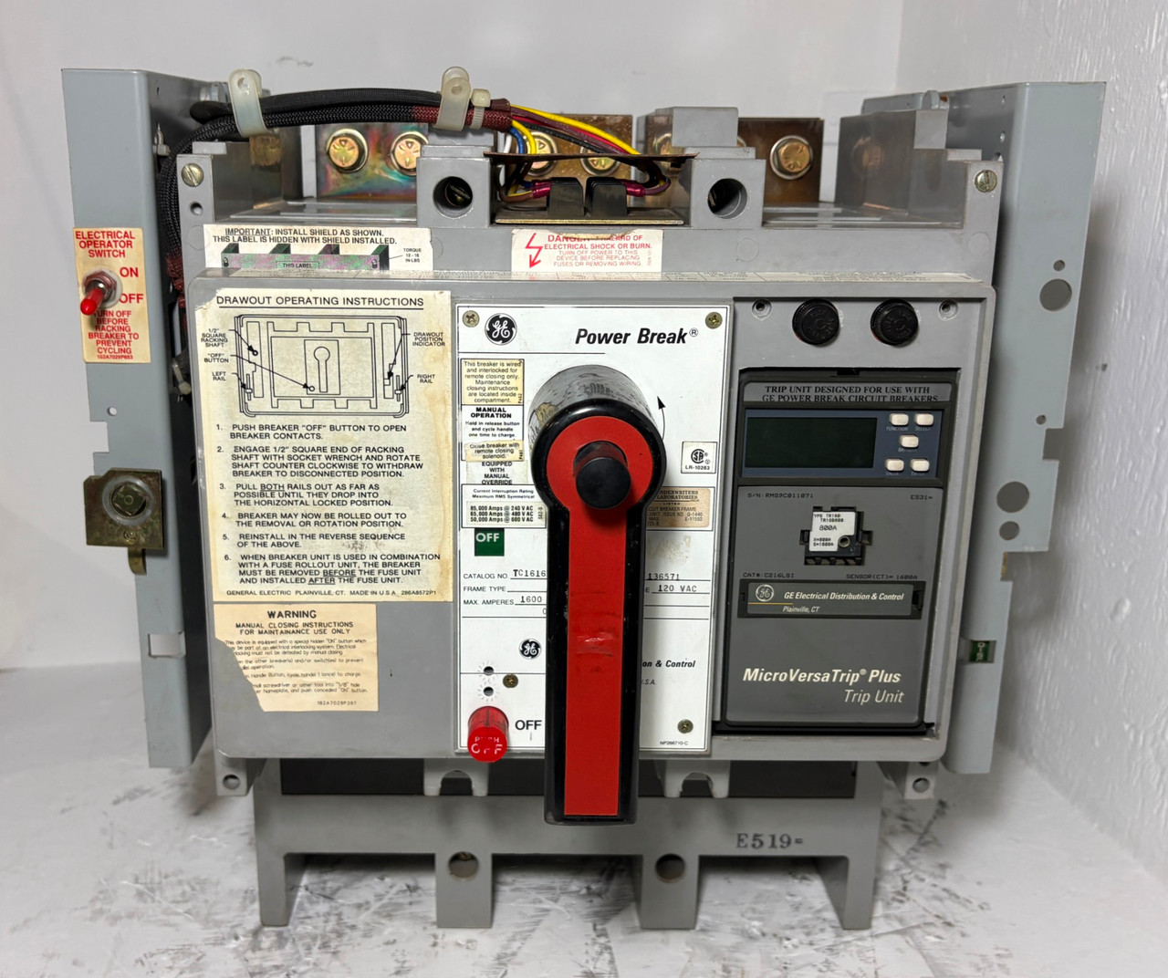 GE TC1616TTE1CR 1600A Power Break EO Drawout Circuit Breaker 800 Amp Plug TC1616 (EM6054-2)