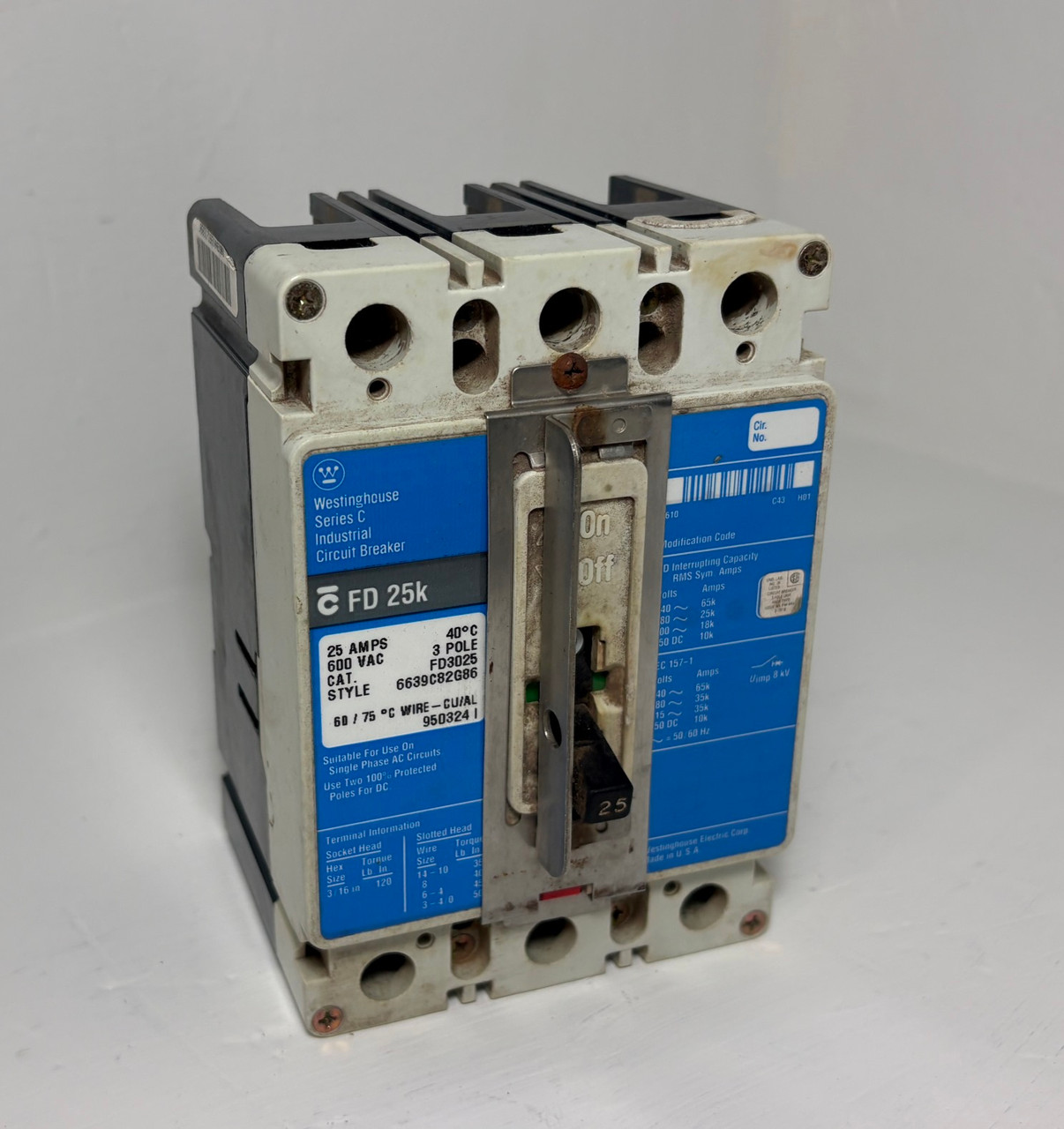 Image of Westinghouse FD3025 25A Circuit Breaker Glossy Blue 600V FD 25k FD3025L 25 Amp