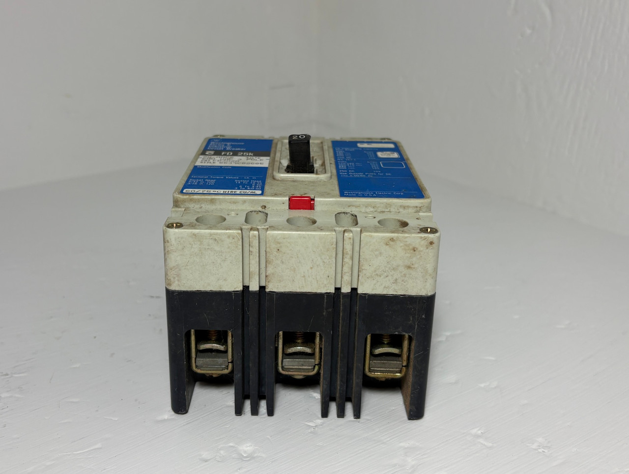 Westinghouse FD3020 20A Circuit Breaker Matte Blue 600V 3P FD 25k FD3020L 20 Amp (EM6063-4)