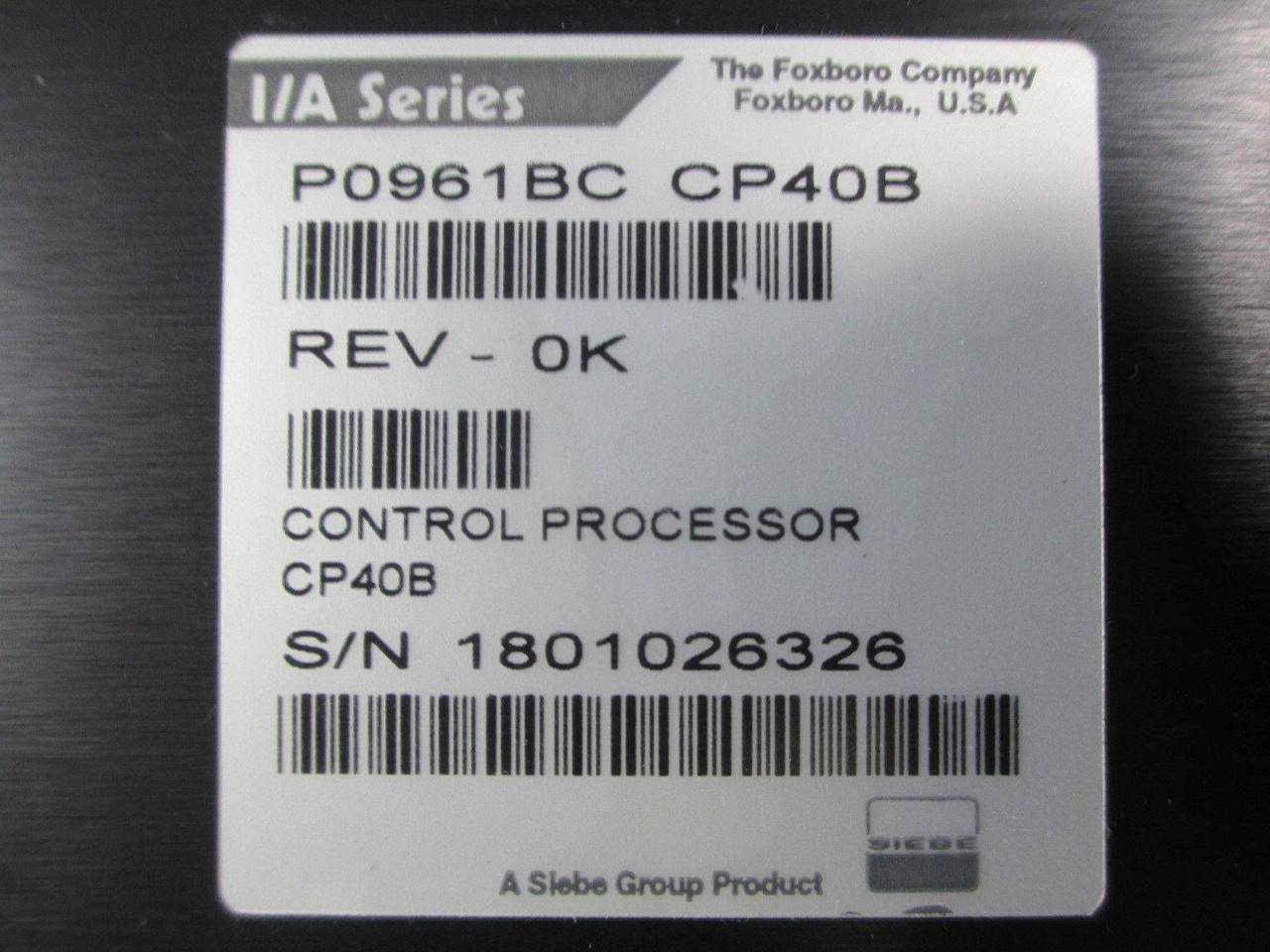 Foxboro I/A Series P0961BC CP40B Control Processor CP40B Module PLC Rev-0K OK (EBI1581-1)