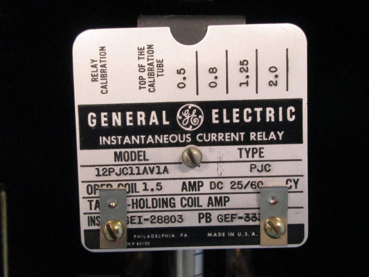 General Electric 12PJC11AV1A Instantaneous Current Relay PJC 60Hz GE Instant 25 (EBI2043-6)
