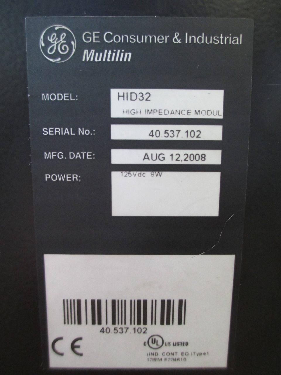 GE Multilin HID32 High Impedance Differential Module HID 125 VDC 8W Relay (EBI1992-1)