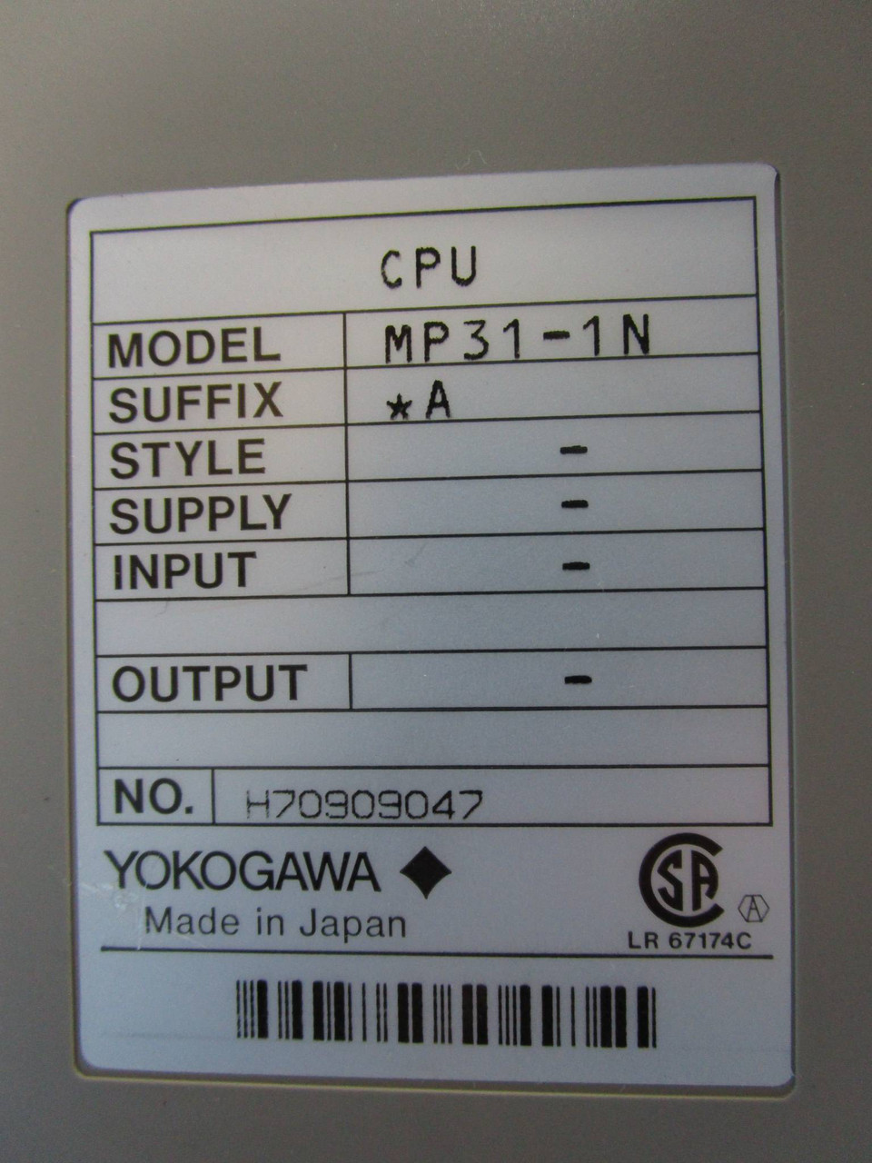 Yokogawa MP31 CPU MP31-1N MP311N H70909047 PLC Module Processing MP 31 (EBI5407-1)