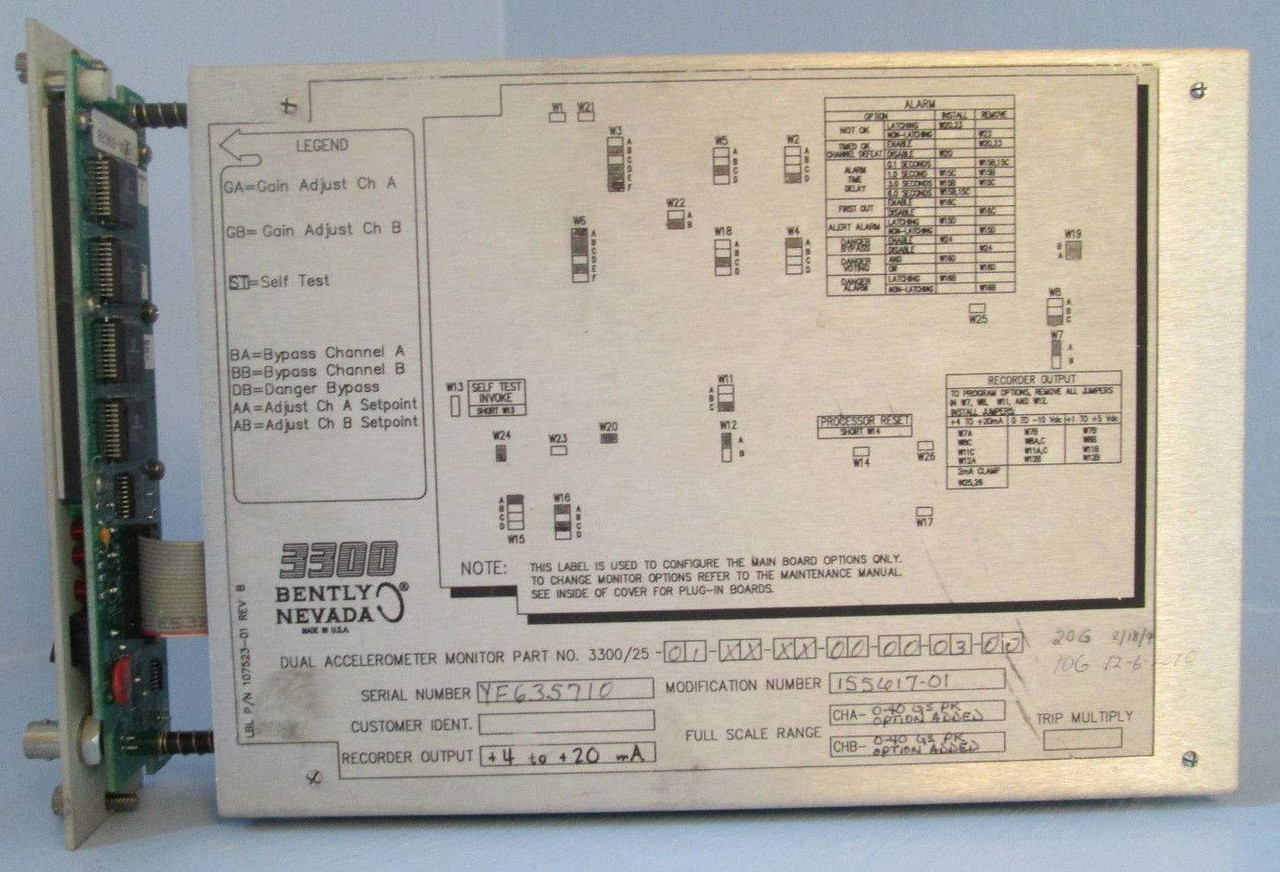 Bently Nevada 3300/25 Dual Acceleration Plate Clash Monitor 01-XX-XX-00-00-03-00 (EBI0501-1)
