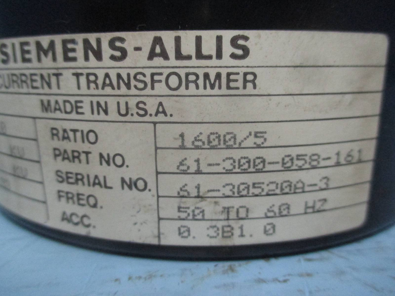 Siemens Allis 61-300-058-161 Type RD-110 Current Transformer Ratio 1600:5A CT (EBI3766-7)