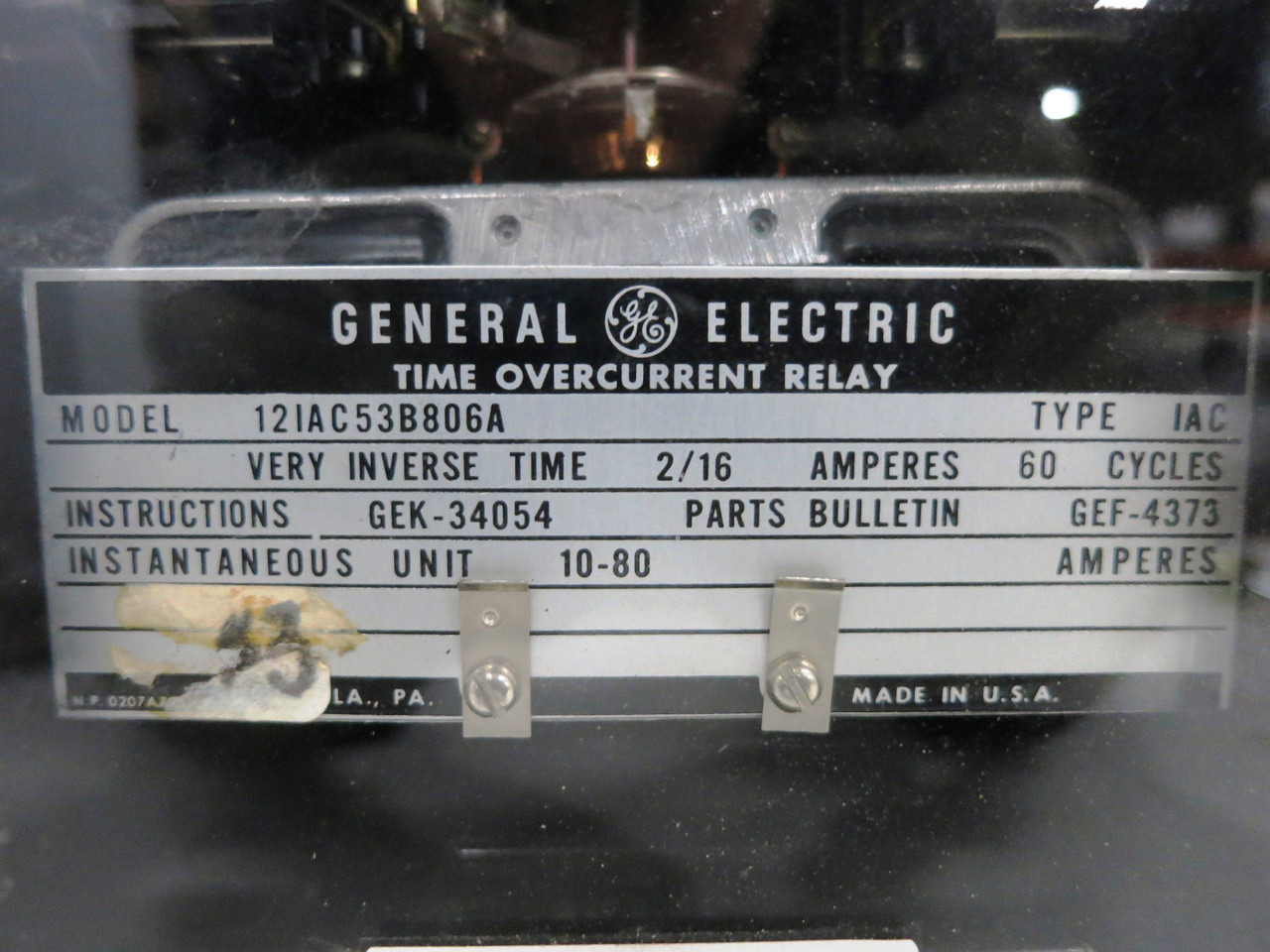 GE 12IAC53B806A Time Overcurrent Relay Very Inverse 2/16 Amp Type IAC (EBI1673-1)