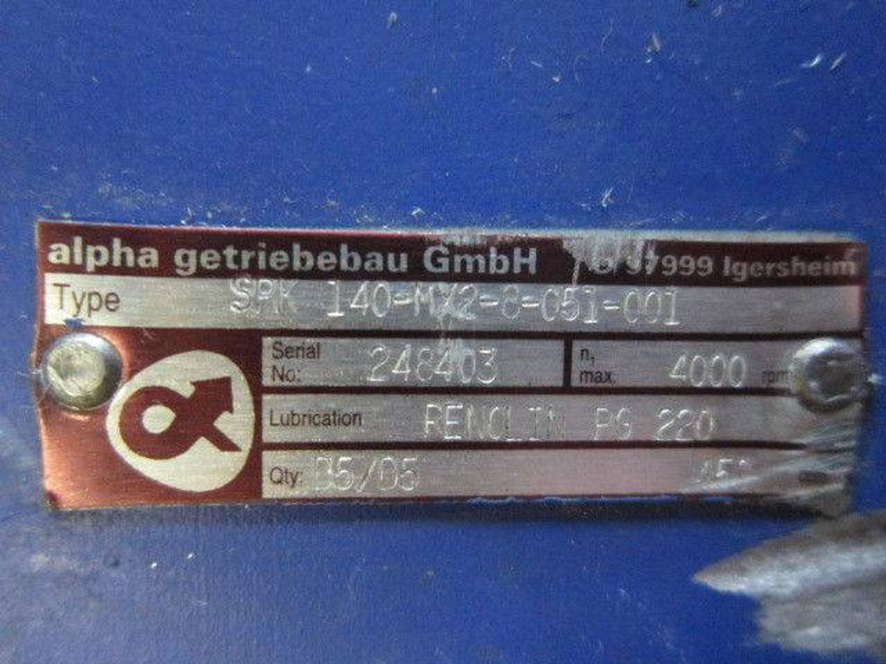 Alpha SPK 140-MX2-8-051-001 Gear Reducer Head 4000 RPM B5/B5 surface rust (EBI0412-3)